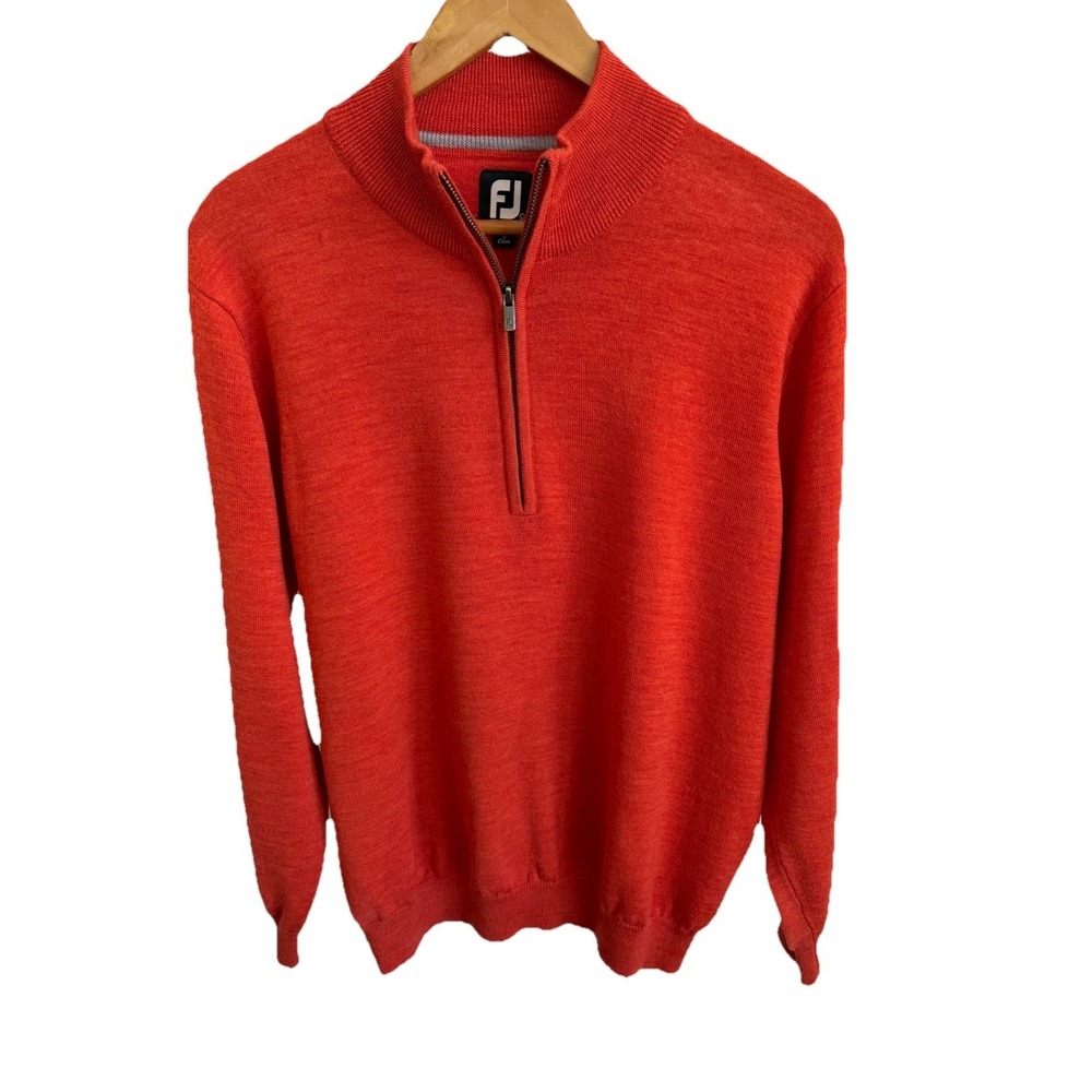 FootJoy 100% Wool Quarter Zip Pullover Sweater Orange Men's Large Spring Golf